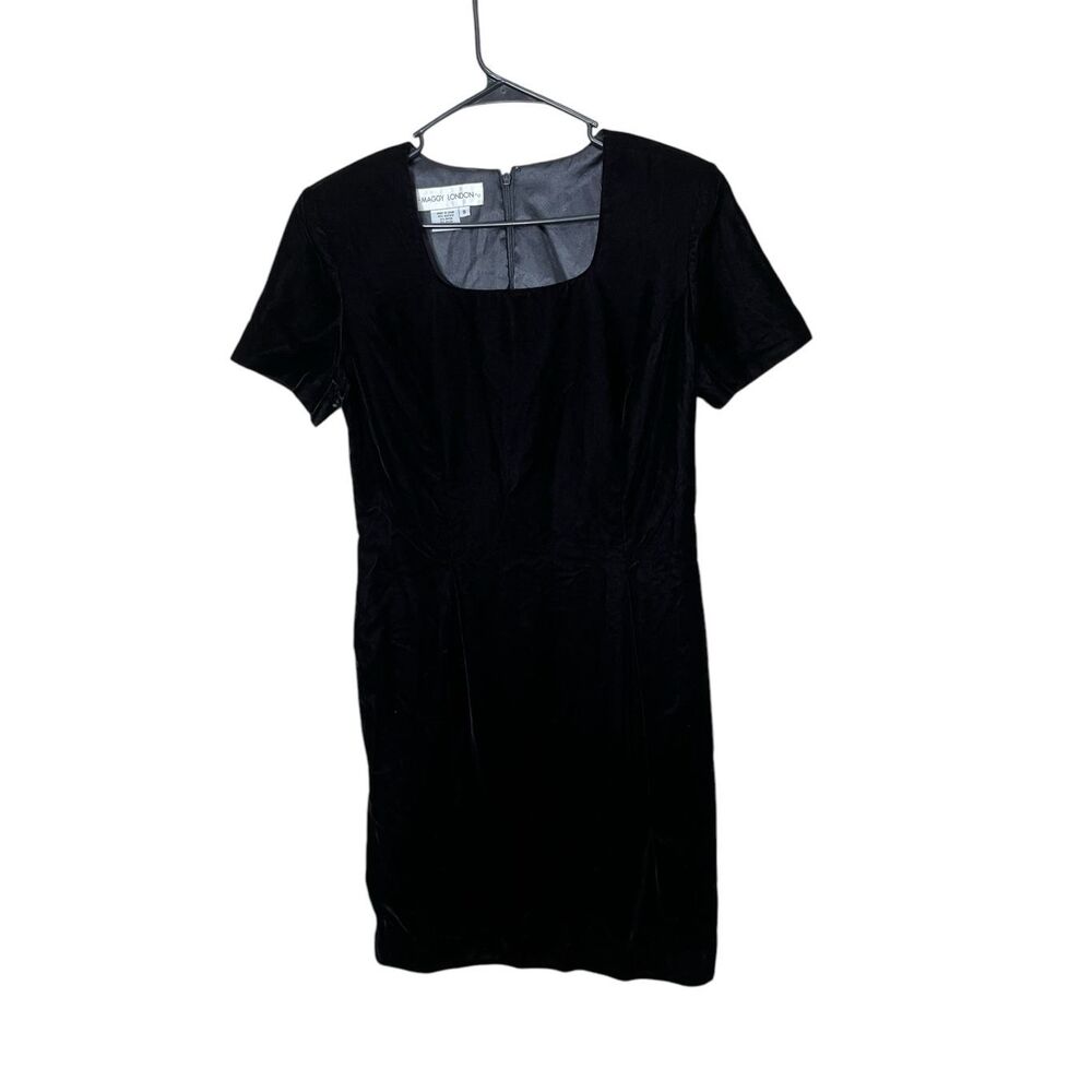 Vintage Maggy London Black‎ Velvet Knee Length Dress Size 8